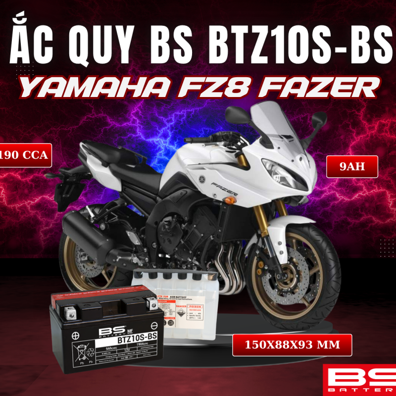 ẮC QUY BS BATTERY BTZ10S-BS 190CCA YAMAHA FZ8 FAZER (150 x 88 x 93 mm)