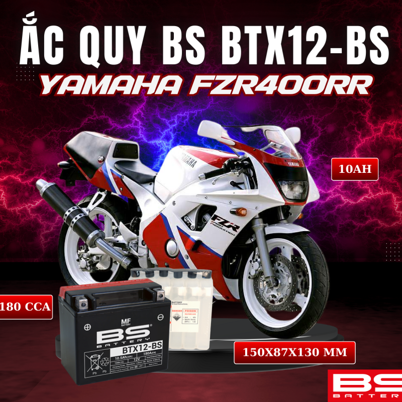 BÌNH ẮC QUY BS BTX12-BS 180CCA YAMAHA FZ400RR (150x87x130 mm)