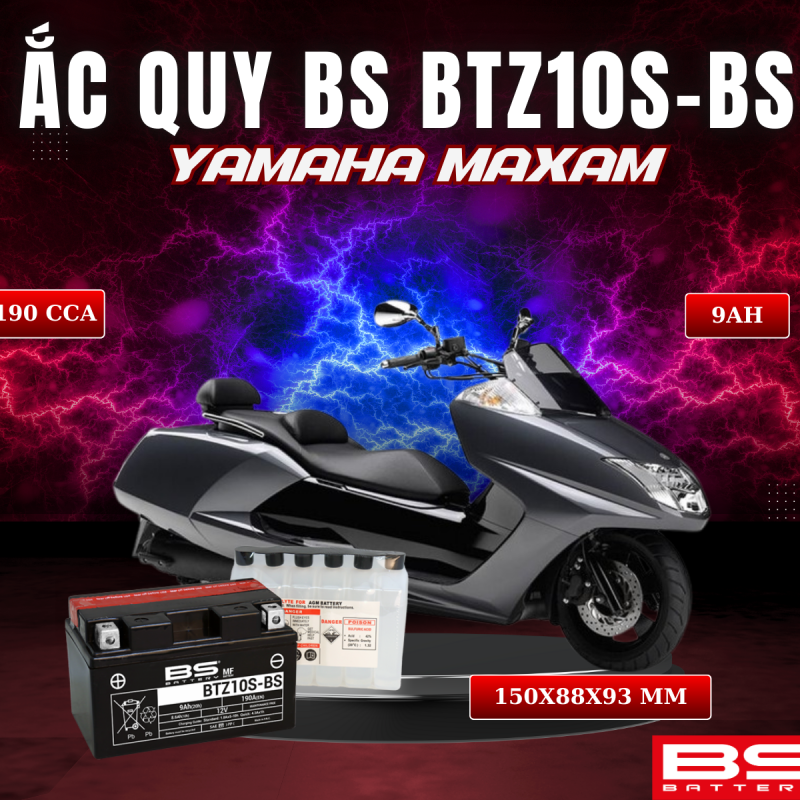 BÌNH ẮC QUY BS BATTERY BTZ10S-BS 190CCA YAMAHA MAXAM (150 x 88 x 93 mm)