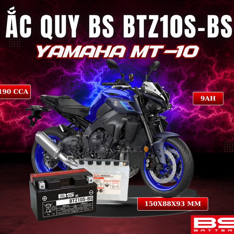 ẮC QUY BS BATTERY BTZ10S-BS 190CCA YAMAHA MT-10 (150 x 88 x 93 mm)