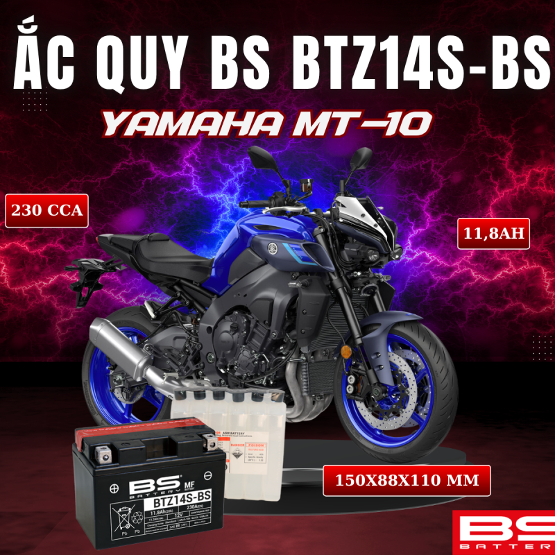 ẮC QUY BS BATTERY BTZ14S-BS 230CCA YAMAHA MT-10 (150 x 88 x 110mm)