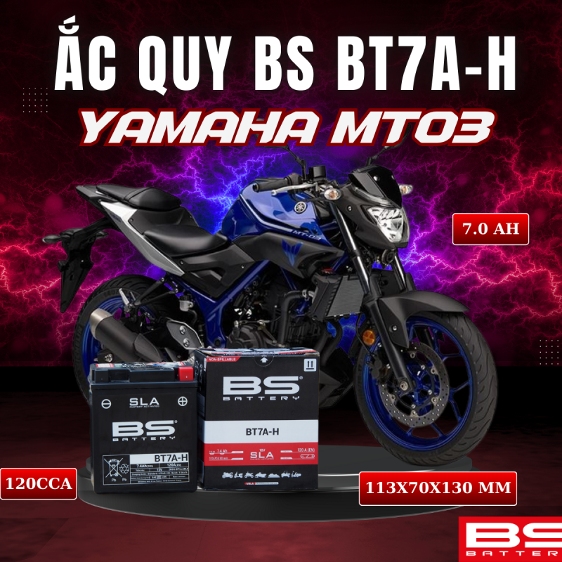 BÌNH ẮC QUY BS BT7A-H 120CCA YAMAHA MT03 (113x70x130 mm)