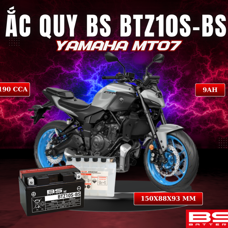 ẮC QUY BS BATTERY BTZ10S-BS 190CCA  YAMAHA MT-07 (150 x 88 x 93 mm)