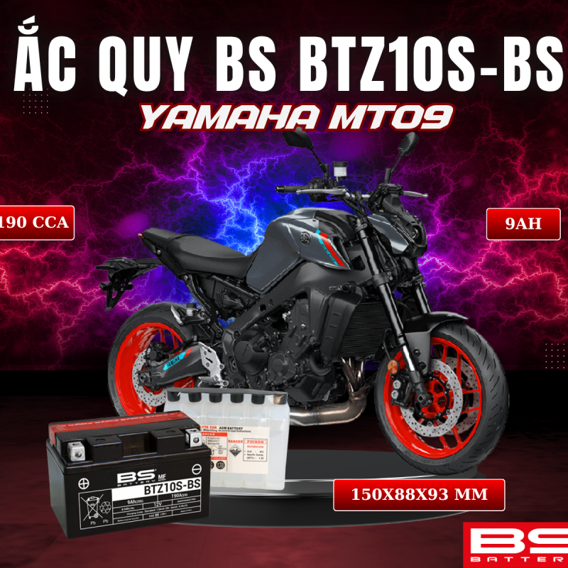 ẮC QUY BS BATTERY BTZ10S-BS 190CCA YAMAHA MT-09 (150 x 88 x 93 mm)