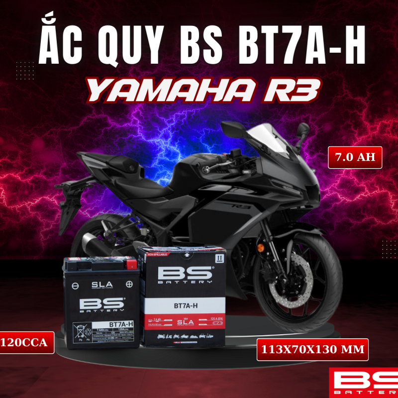 BÌNH ẮC QUY BS BT7A-H 120CCA YAMAHA R3 (113x70x130 mm)