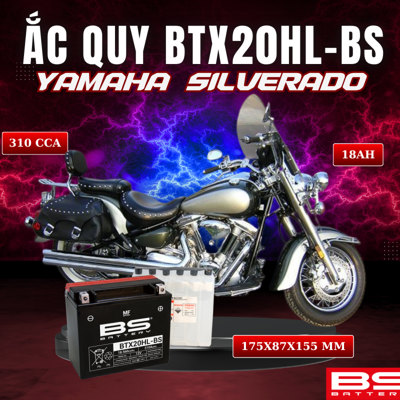 ẮC QUY BS BTX20HL-BS 310CCA YAMAHA SILVERADO (175x87x155 mm)