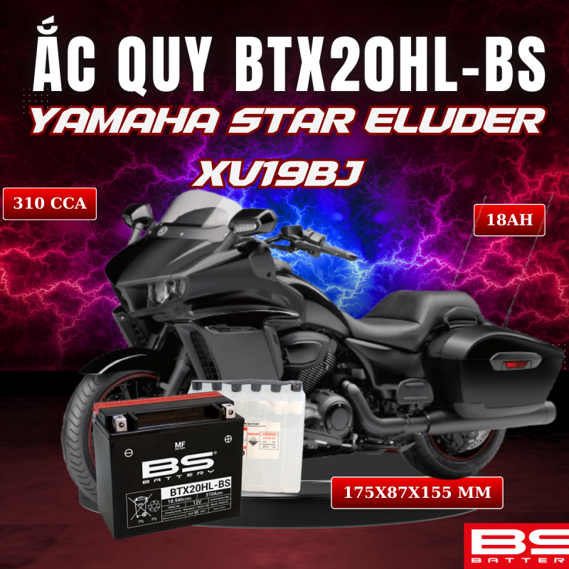 BÌNH ẮC QUY BS BTX20HL-BS 310CCA YAMAHA STAR ELUDER XV19BJ (175x87x155 mm)
