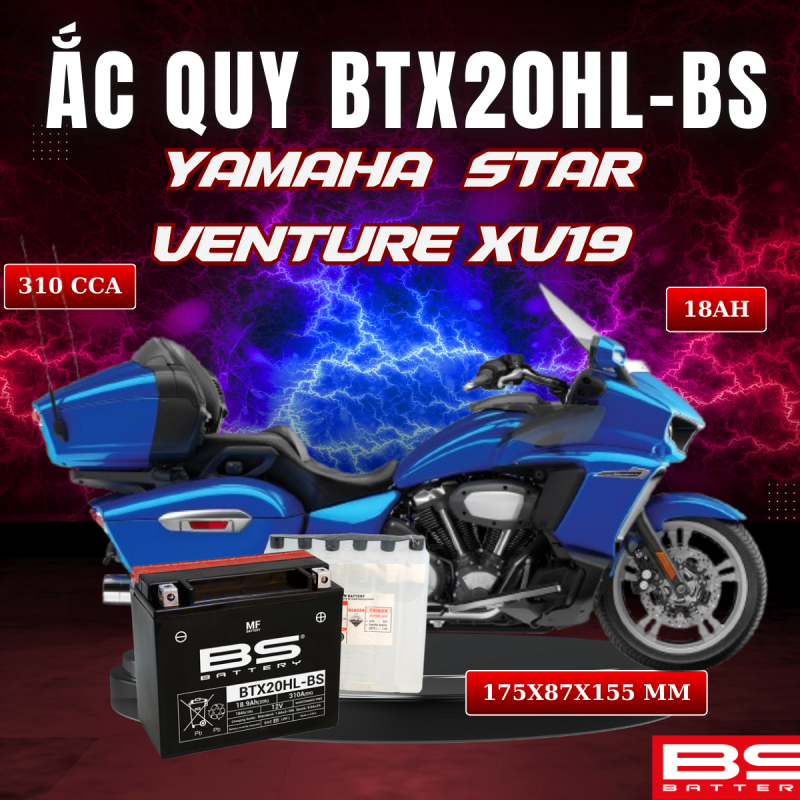 BÌNH ẮC QUY BS BTX20HL-BS 310CCA YAMAHA STAR VENTURE XV19 (175x87x155 mm)