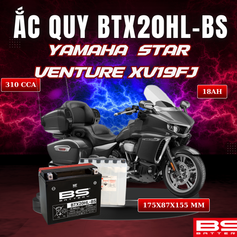 BÌNH ẮC QUY BS BTX20HL-BS 310CCA YAMAHA STAR VENTURE XV19FJ (175x87x155 mm)