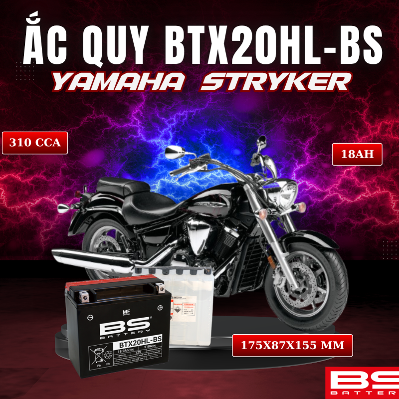 ẮC QUY BS BTX20HL-BS 310CCA YAMAHA STRYKER (175x87x155 mm)