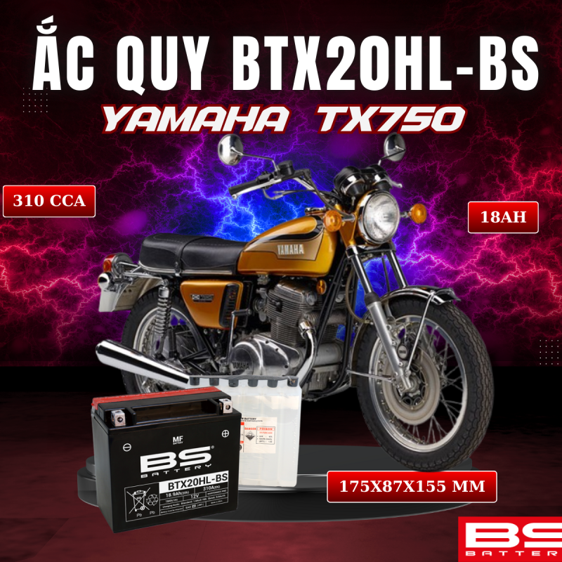 BÌNH ẮC QUY BS BTX20HL-BS 310CCA YAMAHA TX750 (175x87x155 mm)