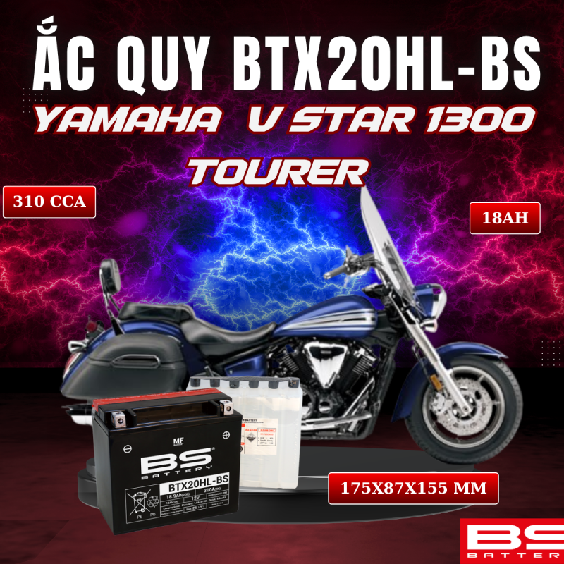 ẮC QUY BS BTX20HL-BS 310CCA YAMAHA V STAR 1300 TOURER (175x87x155 mm)
