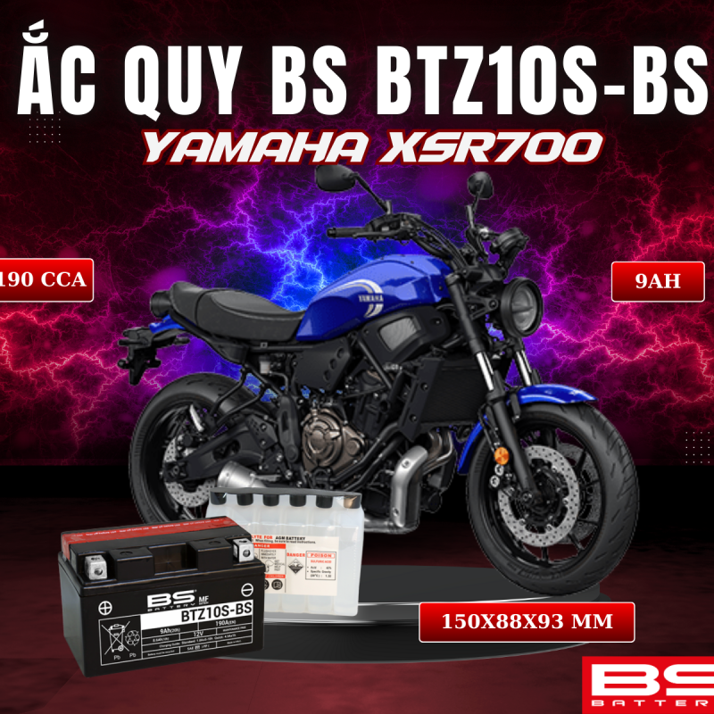 BÌNH ẮC QUY BS BATTERY BTZ10S-BS 190CCA YAMAHA XSR700 (150 x 88 x 93 mm)