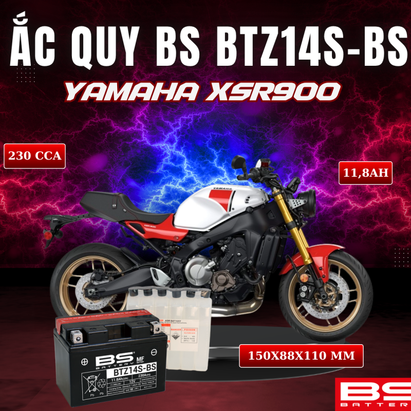 ẮC QUY BS BATTERY BTZ14S-BS 230CCA YAMAHA XSR900 (150 x 88 x 110mm)