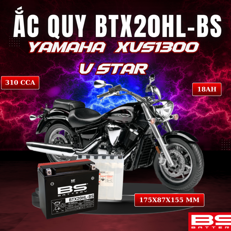 BÌNH ẮC QUY BS BTX20HL-BS 310CCA YAMAHA XVS1300 V STAR (175x87x155 mm)