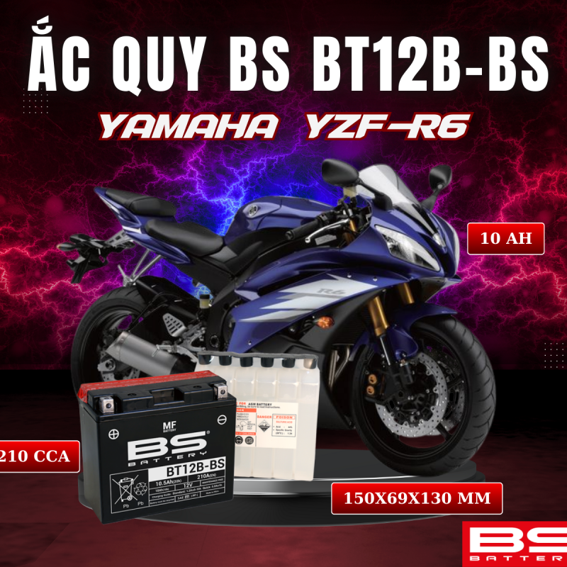 BÌNH ẮC QUY BS BT12B-BS 210CCA YAMAHA YZF-F6 (150x69x130 mm)