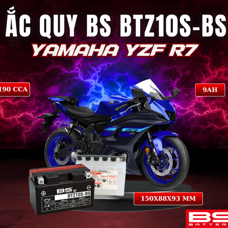 ẮC QUY BS BATTERY BTZ10S-BS 190CCA YAMAHA YZF R7 (150 x 88 x 93 mm)